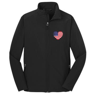 American Flag Heart 4th Of July USA Love Patriotic Pride Core Soft Shell Jacket