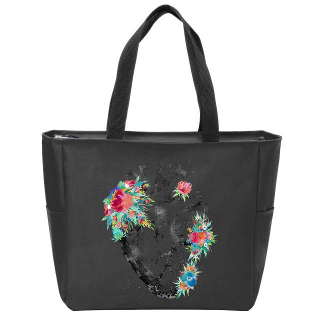 Anatomical Flower Heart Zip Tote Bag