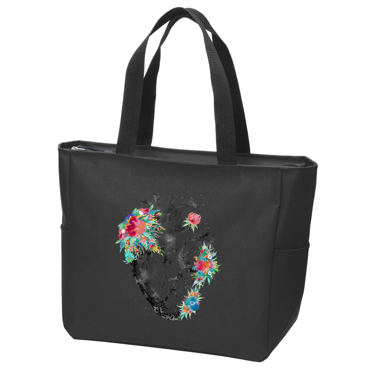 Anatomical Flower Heart Zip Tote Bag