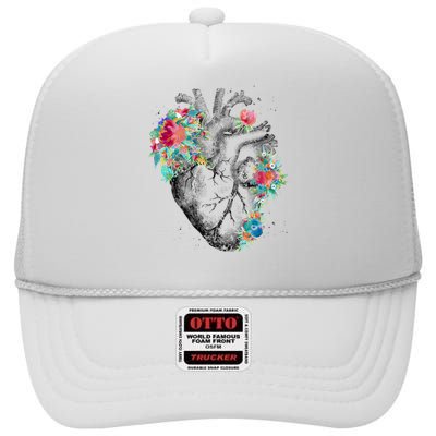 Anatomical Flower Heart High Crown Mesh Back Trucker Hat