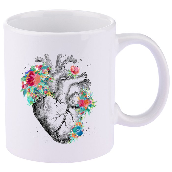Anatomical Flower Heart 11oz C Handle Ceramic Mug