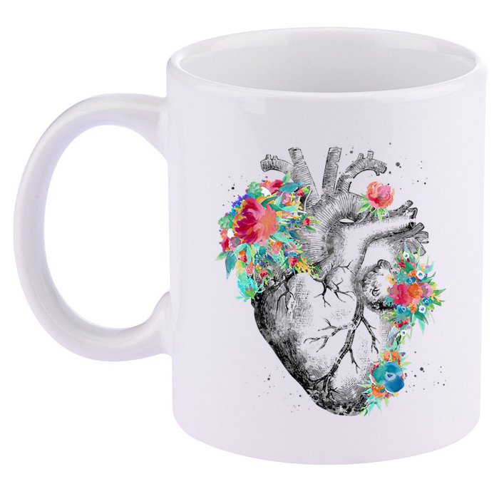 Anatomical Flower Heart 11oz C Handle Ceramic Mug