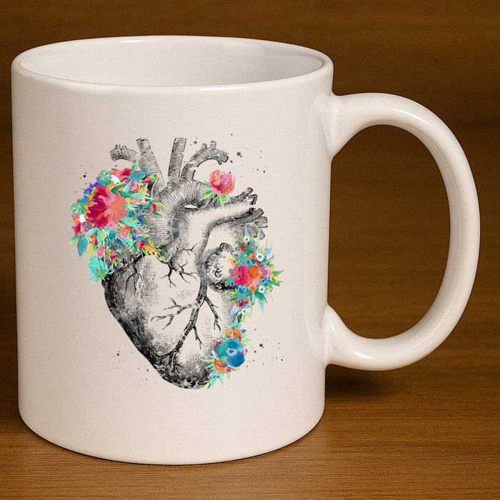 Anatomical Flower Heart 11oz C Handle Ceramic Mug