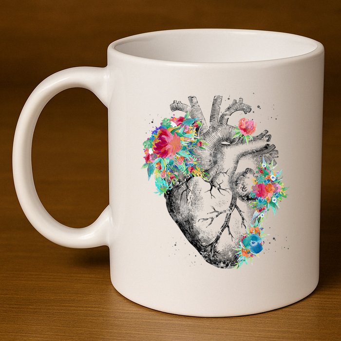 Anatomical Flower Heart 11oz C Handle Ceramic Mug