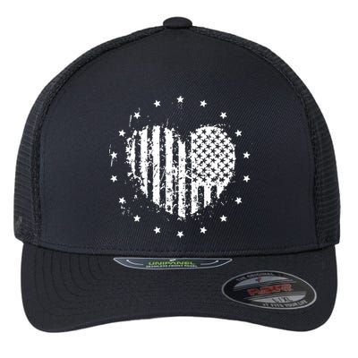 American Flag Heart 4th Of July Patriotic Love USA Flexfit Unipanel Trucker Cap