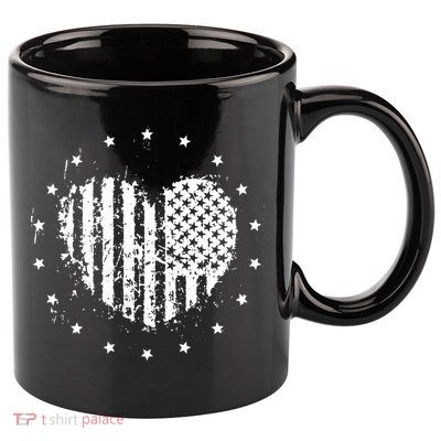 American Flag Heart 4th Of July Patriotic Love USA 11oz C Handle Ceramic Mug