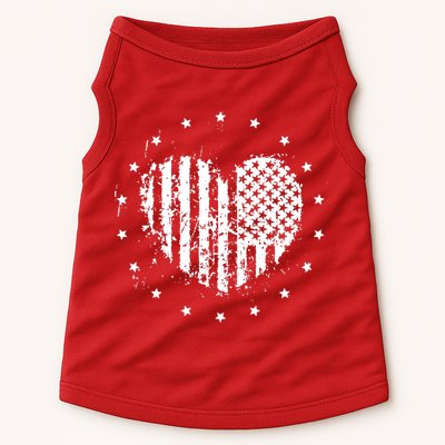 American Flag Heart 4th Of July Patriotic Love USA Doggie Tank