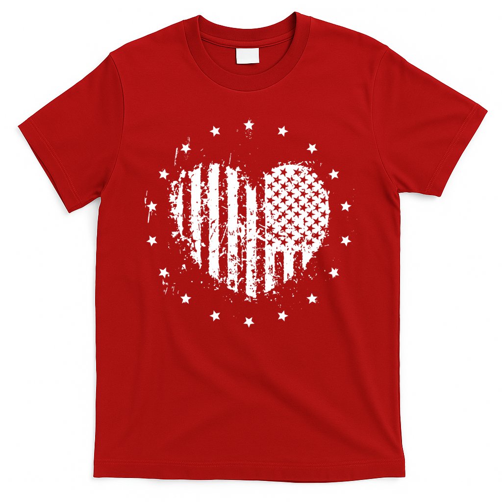 American Flag Heart 4th Of July Patriotic Love USA T-Shirt