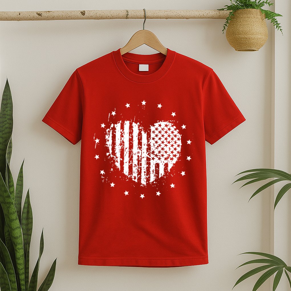 American Flag Heart 4th Of July Patriotic Love USA T-Shirt