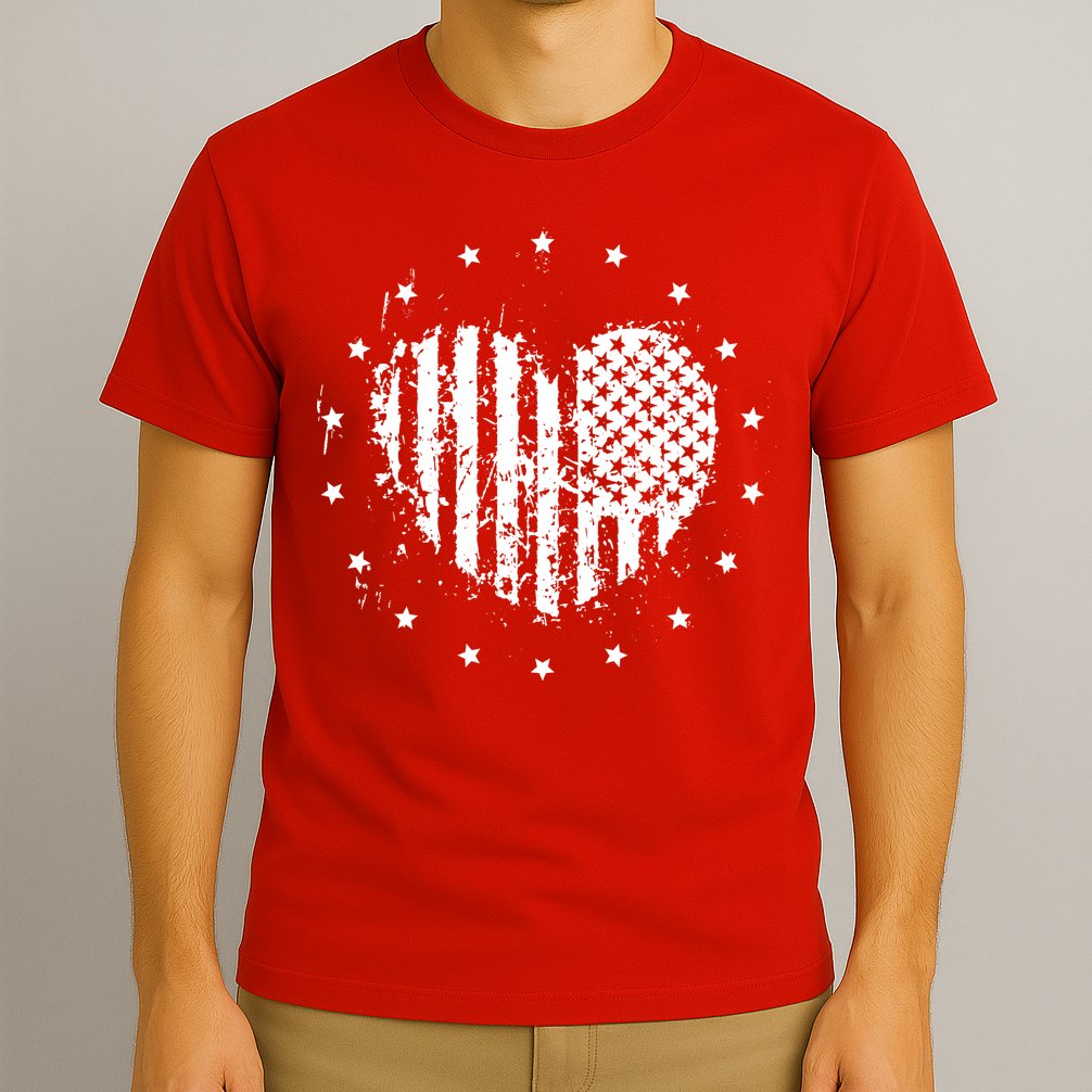 American Flag Heart 4th Of July Patriotic Love USA T-Shirt