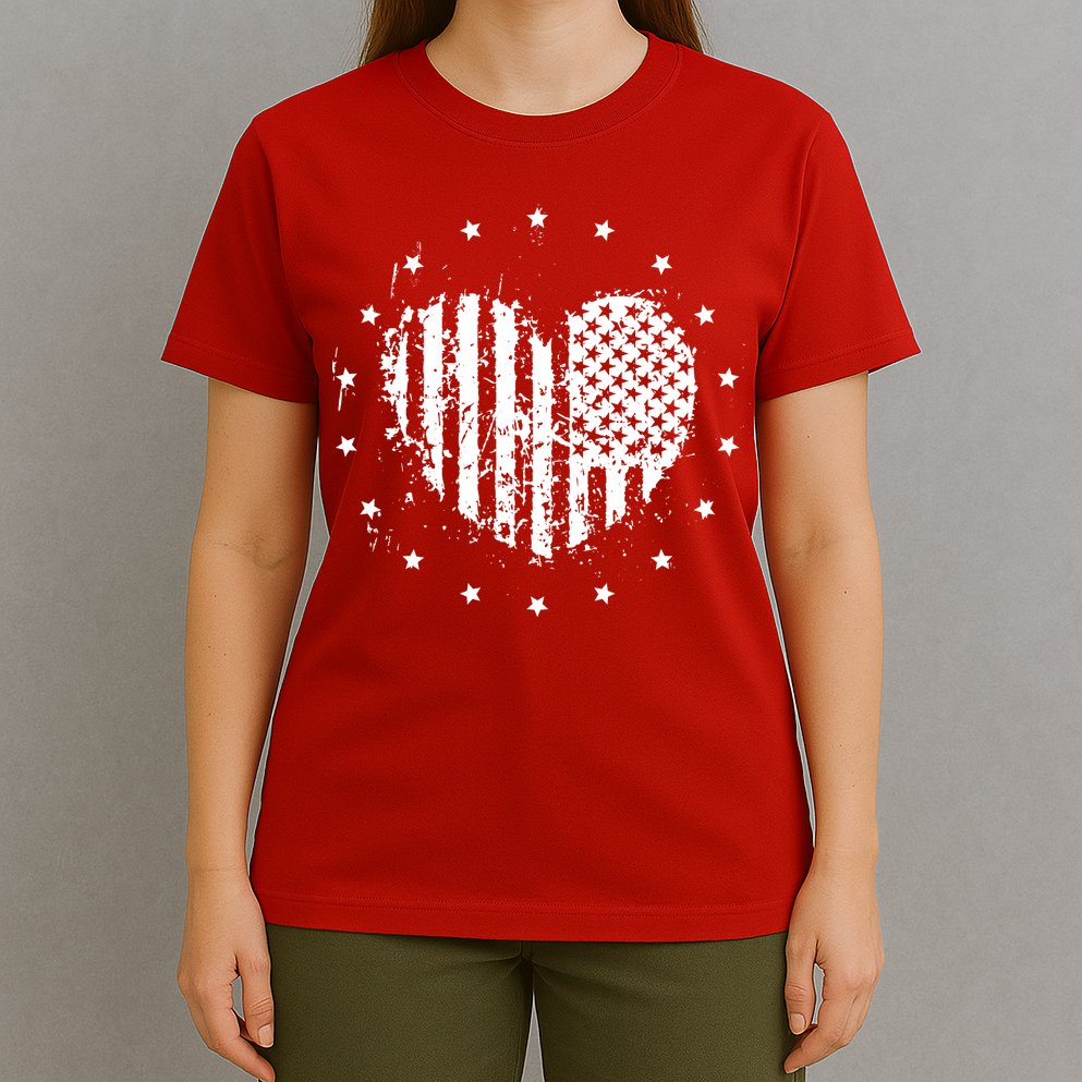 American Flag Heart 4th Of July Patriotic Love USA T-Shirt