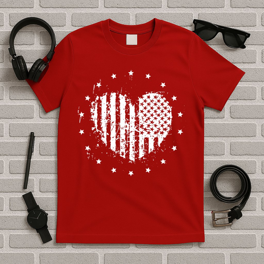 American Flag Heart 4th Of July Patriotic Love USA T-Shirt