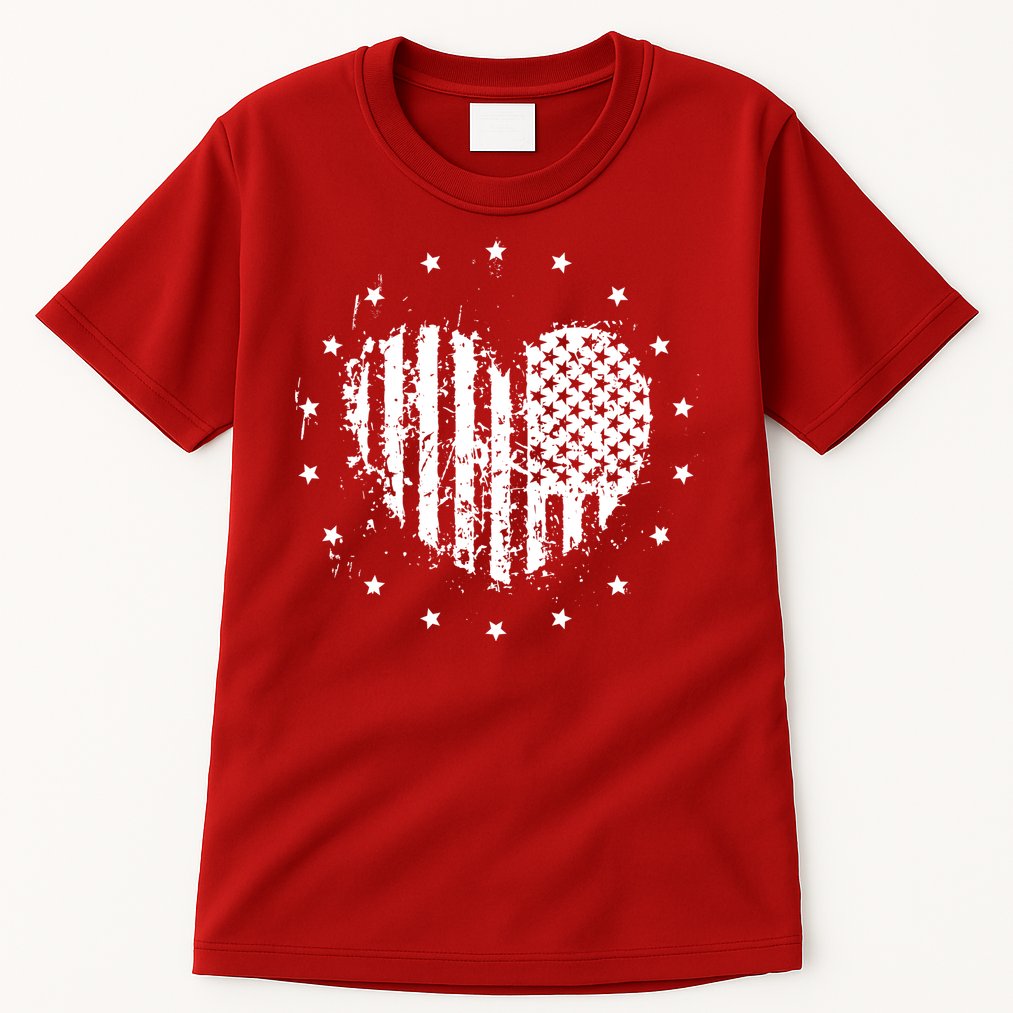 American Flag Heart 4th Of July Patriotic Love USA Tall T-Shirt