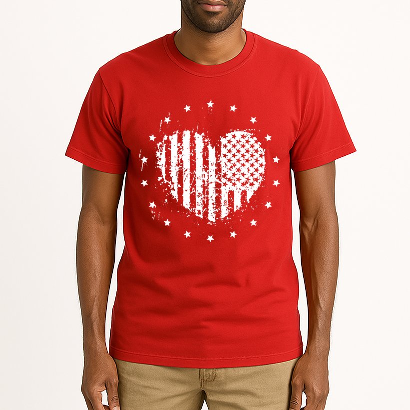 American Flag Heart 4th Of July Patriotic Love USA Tall T-Shirt