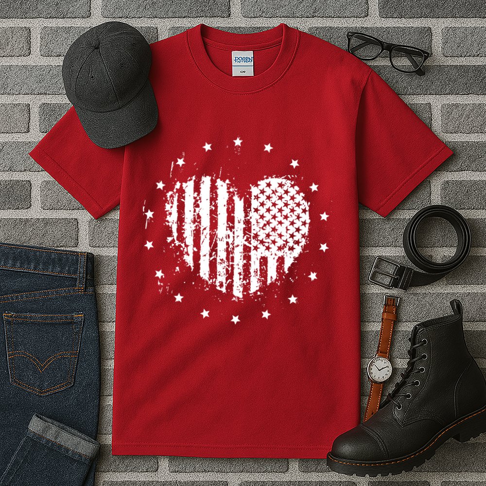 American Flag Heart 4th Of July Patriotic Love USA Tall T-Shirt