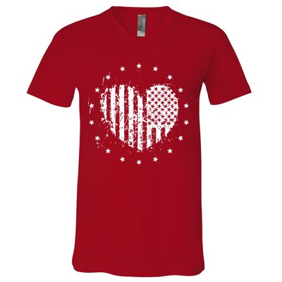 American Flag Heart 4th Of July Patriotic Love USA V-Neck T-Shirt