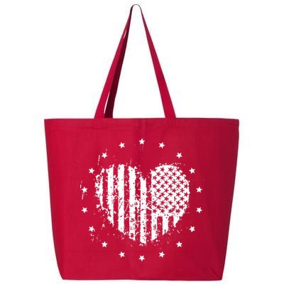 American Flag Heart 4th Of July Patriotic Love USA 25L Jumbo Tote