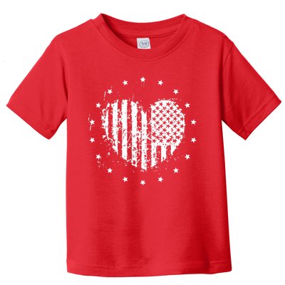 American Flag Heart 4th Of July Patriotic Love USA Toddler T-Shirt