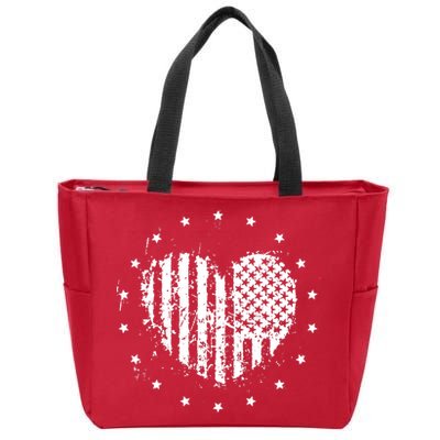 American Flag Heart 4th Of July Patriotic Love USA Zip Tote Bag