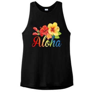 Aloha Floral Hawaiian Tropical Ladies PosiCharge Tri-Blend Wicking Tank