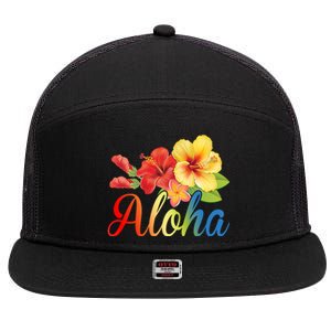 Aloha Floral Hawaiian Tropical 7 Panel Mesh Trucker Snapback Hat