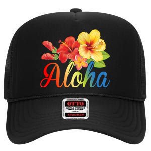 Aloha Floral Hawaiian Tropical High Crown Mesh Back Trucker Hat