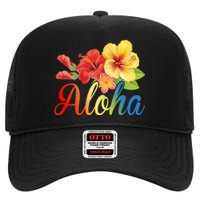 Aloha Floral Hawaiian Tropical High Crown Mesh Back Trucker Hat