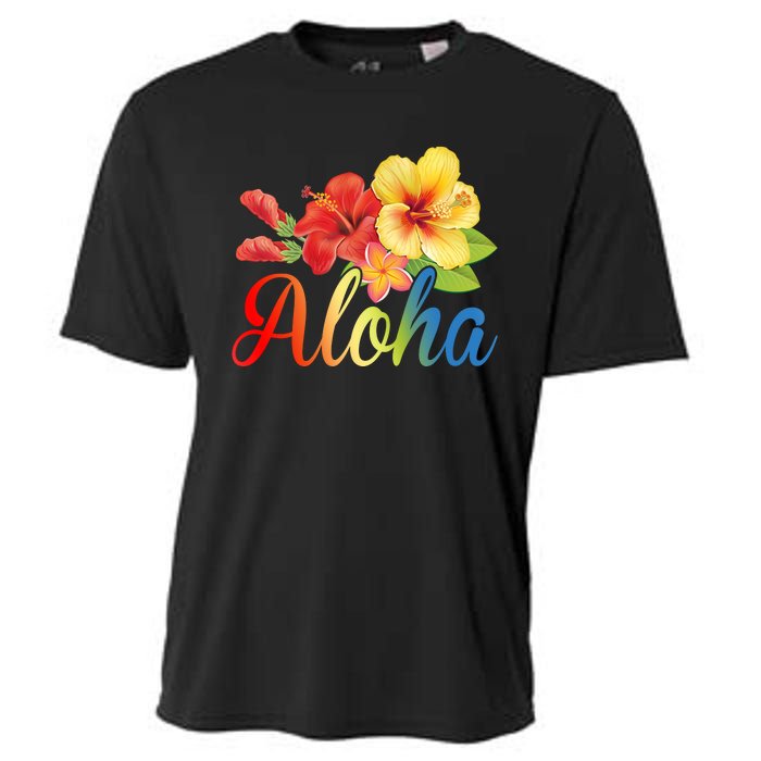 Aloha Floral Hawaiian Tropical Cooling Performance Crew T-Shirt