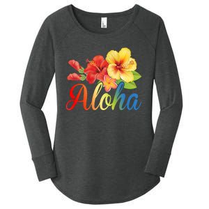 Aloha Floral Hawaiian Tropical Women's Perfect Tri Tunic Long Sleeve Shirt