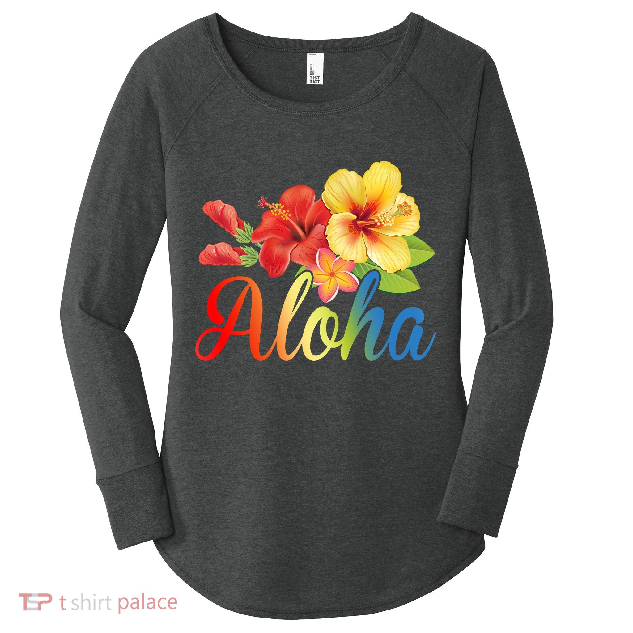 Aloha Floral Hawaiian Tropical Women's Perfect Tri Tunic Long Sleeve Shirt