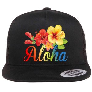 Aloha Floral Hawaiian Tropical Flat Bill Trucker Hat