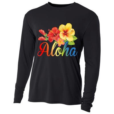 Aloha Floral Hawaiian Tropical Cooling Performance Long Sleeve Crew