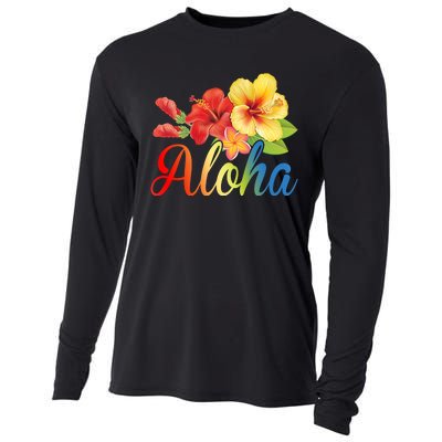 Aloha Floral Hawaiian Tropical Cooling Performance Long Sleeve Crew