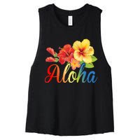 Aloha Floral Hawaiian Tropical Women's Racerback Cropped Tank