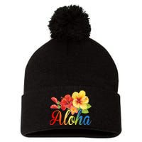 Aloha Floral Hawaiian Tropical Pom Pom 12in Knit Beanie