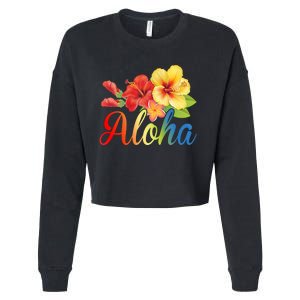 Aloha Floral Hawaiian Tropical Cropped Pullover Crew