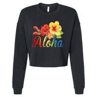 Aloha Floral Hawaiian Tropical Cropped Pullover Crew