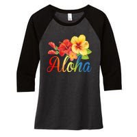 Aloha Floral Hawaiian Tropical Women's Tri-Blend 3/4-Sleeve Raglan Shirt