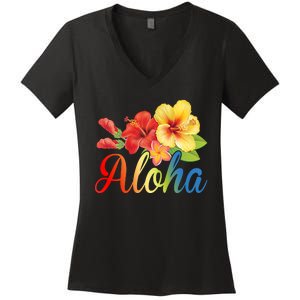 Aloha Floral Hawaiian Tropical Women's V-Neck T-Shirt