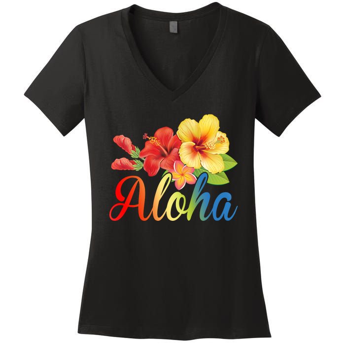 Aloha Floral Hawaiian Tropical Women's V-Neck T-Shirt