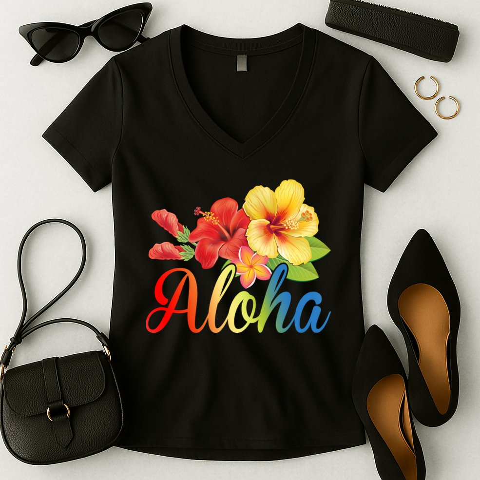 Aloha Floral Hawaiian Tropical Women's V-Neck T-Shirt