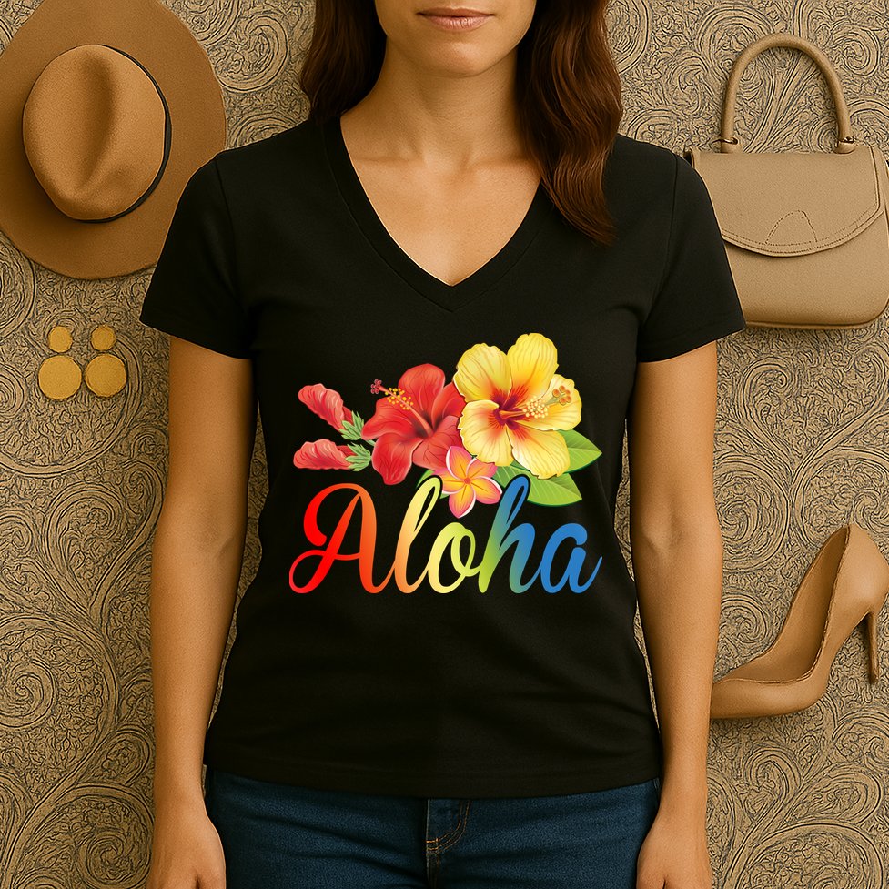 Aloha Floral Hawaiian Tropical Women's V-Neck T-Shirt