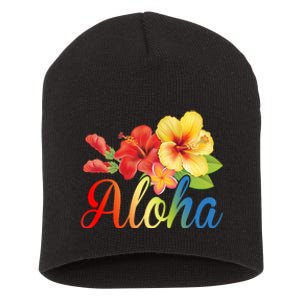 Aloha Floral Hawaiian Tropical Short Acrylic Beanie