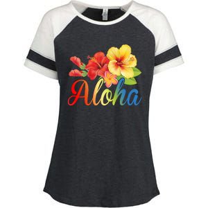 Aloha Floral Hawaiian Tropical Enza Ladies Jersey Colorblock Tee