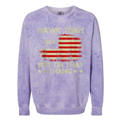 American Flag Hawk Tuah 24 Spit On That Thang Colorblast Crewneck Sweatshirt