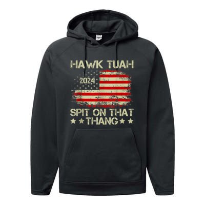 American Flag Hawk Tuah 24 Spit On That Thang Performance Fleece Hoodie