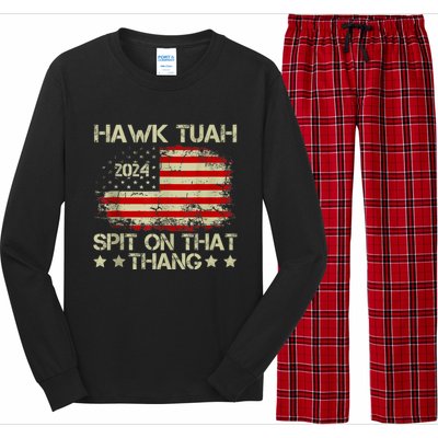 American Flag Hawk Tuah 24 Spit On That Thang Long Sleeve Pajama Set