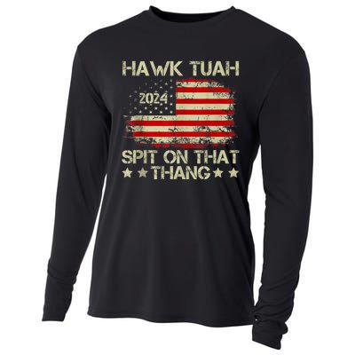 American Flag Hawk Tuah 24 Spit On That Thang Cooling Performance Long Sleeve Crew