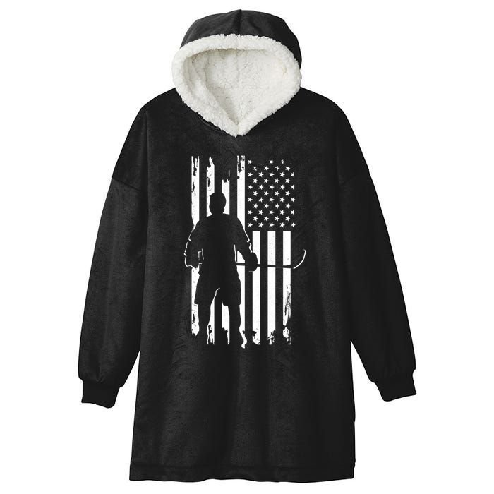 American Flag Hockey Apparel Gift Hockey Gift Hooded Wearable Blanket