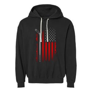 American Flag Hockey Apparel Gift Hockey Funny Gift Garment-Dyed Fleece Hoodie